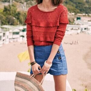 Sezane Terre Red Tilia Cotton Blend Pullover Jumper Sweater